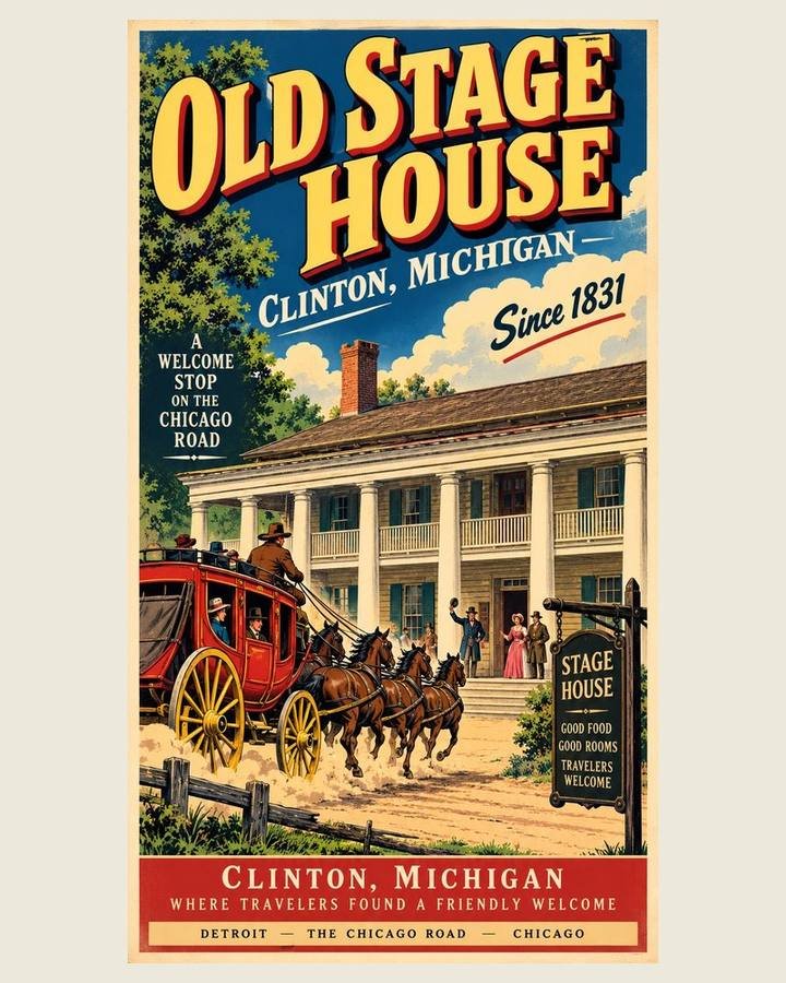 Old Stage House, Clinton, Michigan, 1909 - Later Moved to Greenfield Village Michigan Moments poster