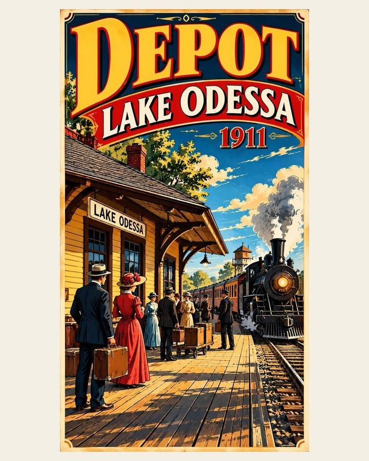 Lake Odessa Depot, 1911 Michigan Moments poster