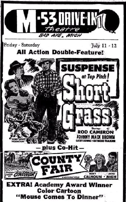 Ad for M53 Drive In Theater Bad Axe Michigan