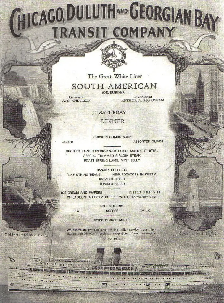 Menu of the SS South American