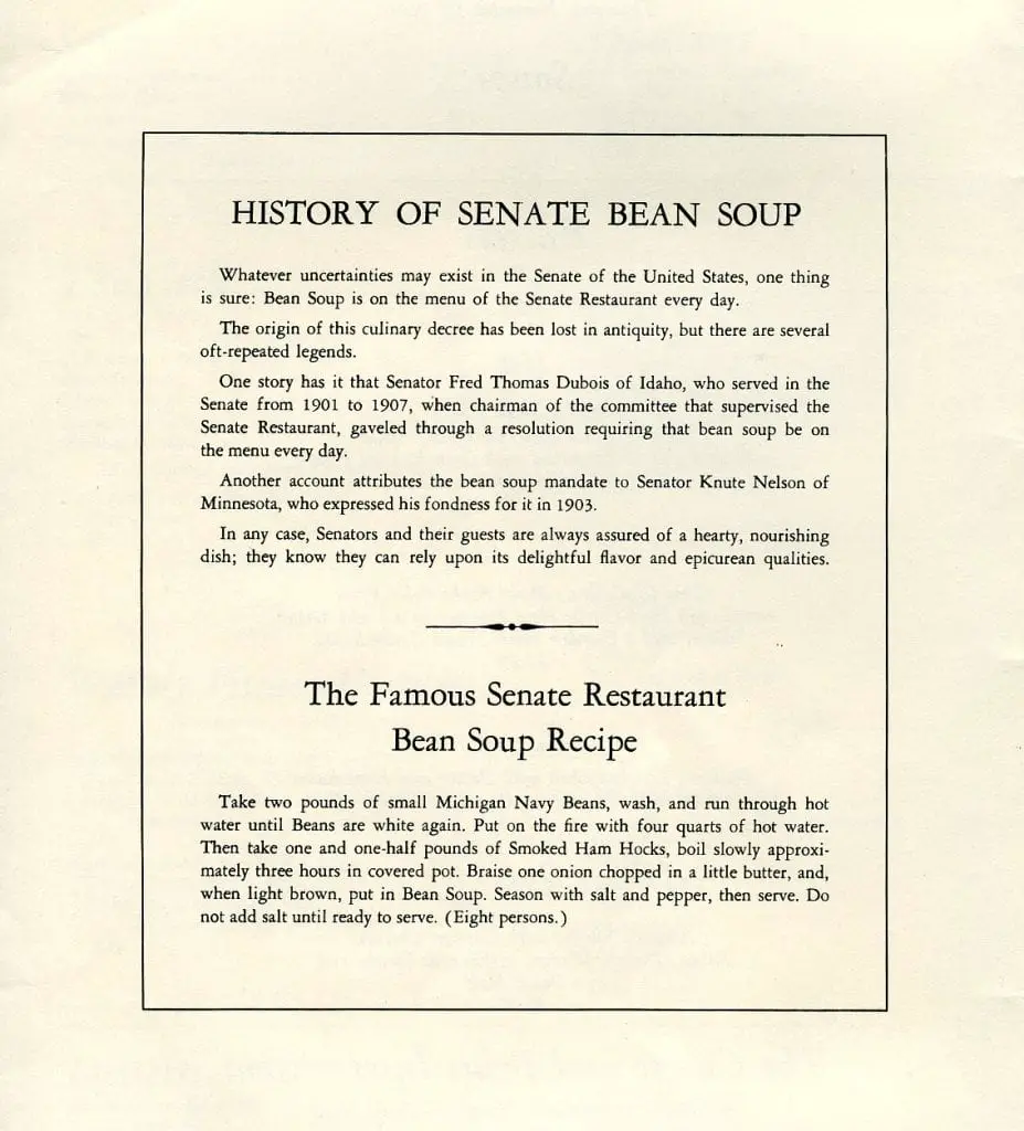 Senate Michigan Navy Bean Soup History.