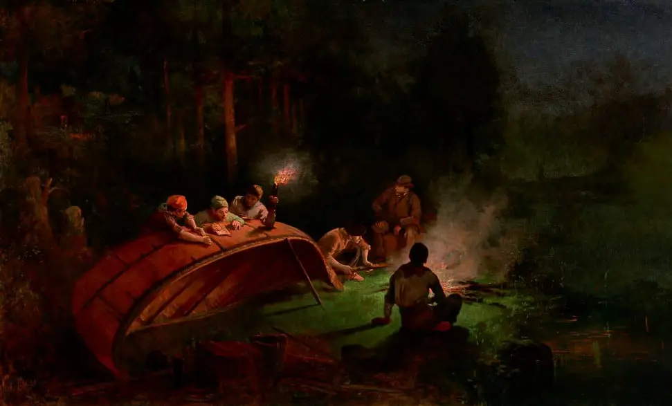 Canoe Party around Campfire 