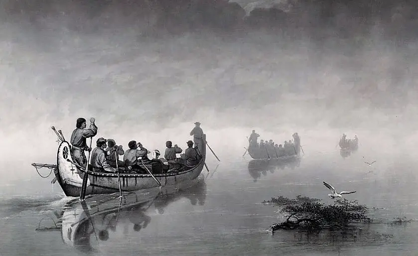 Canoes In Mist - Henry Schoolcraft Voyage