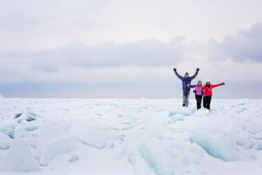 Frozen Lake Huron with People