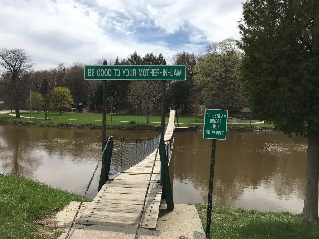 The Croswell Swinging Bridge Welcome Sign