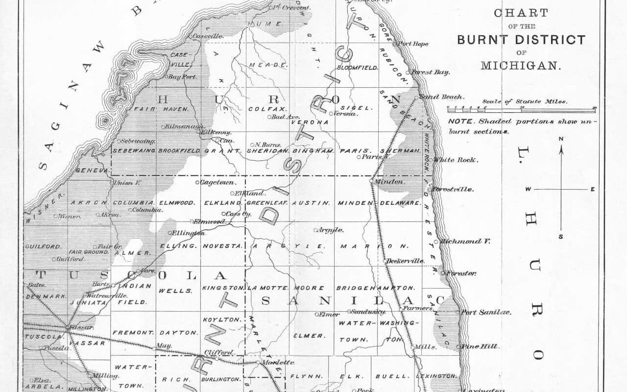 Chart of the Burnt District - From the Report on the Michigan Forest Fires of 1881 - William O. Bailey