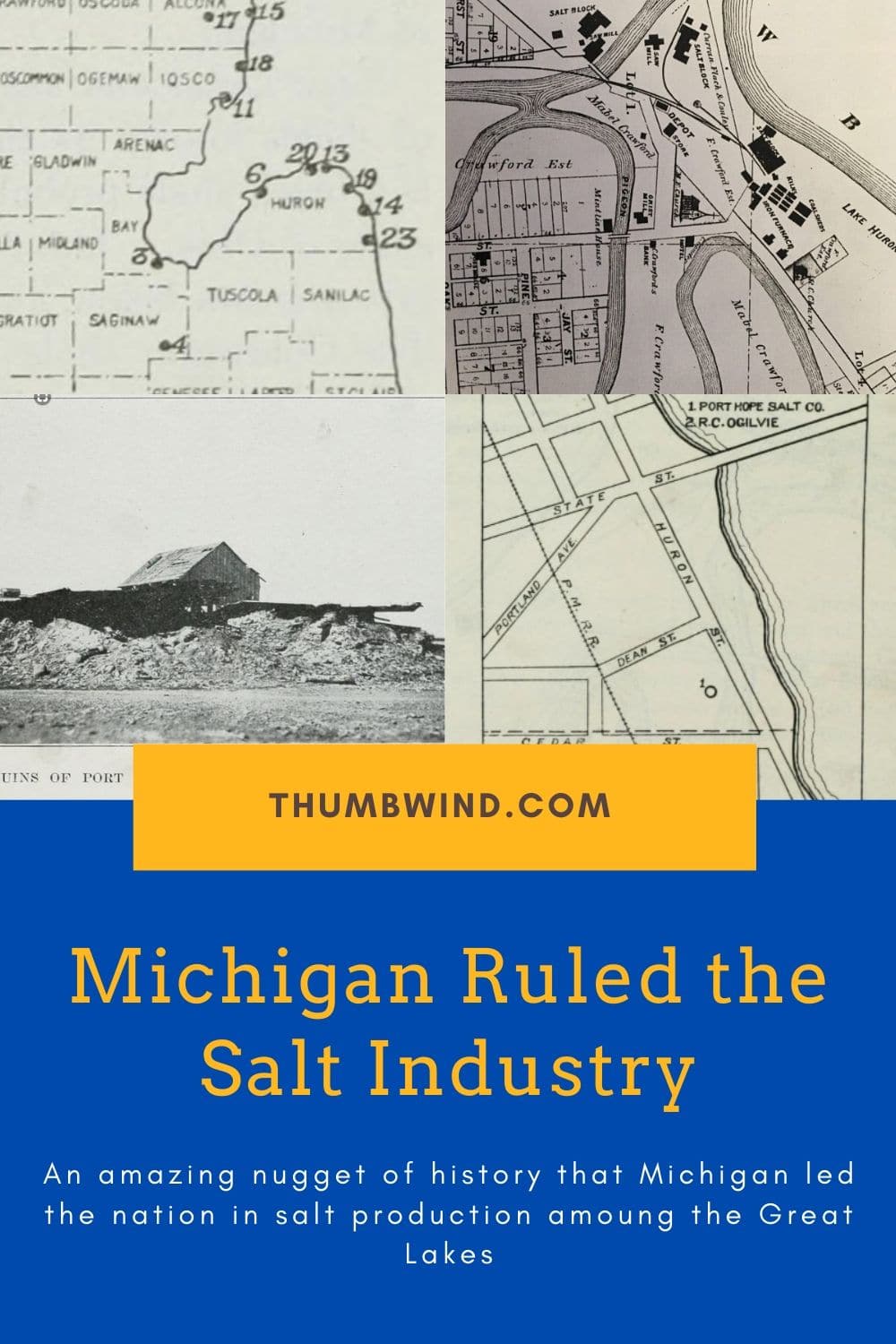 The production of salt from the deep brine wells around  the #Michigan #UpperThumb propelled the fishing industry to national prominence. because the product could be shipped preserved in barrels.  Also Michigan was the leading producer of #Salt in the late 1800s.  