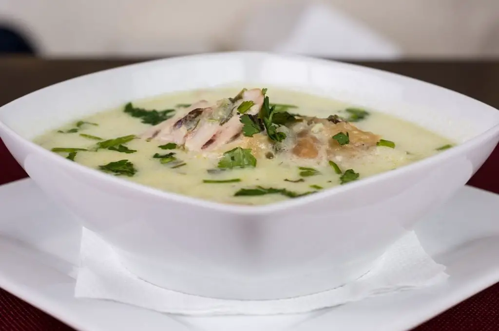 Whitefish Chowder in a White Bowl