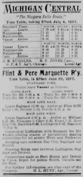 Michigan Central [Caro, MI] and Flint & Pere Marquette [Vassar] Rail Schedule - Public Transportation