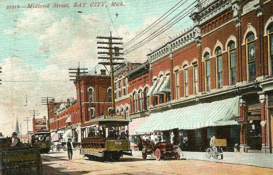 Bay City Postcard Midland Street 1908