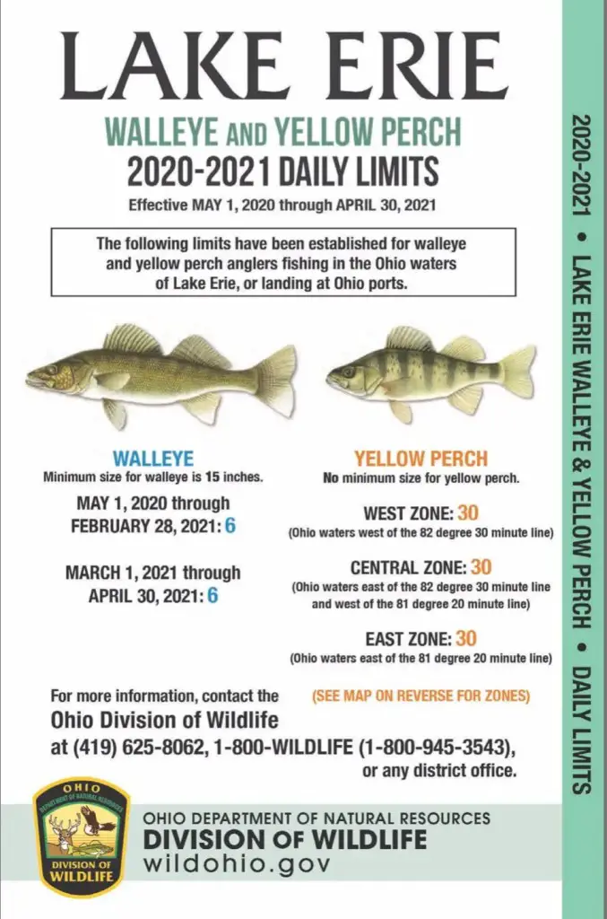 2020 Ohio Limit and Sizes for Lake Erie Perch and Walleye