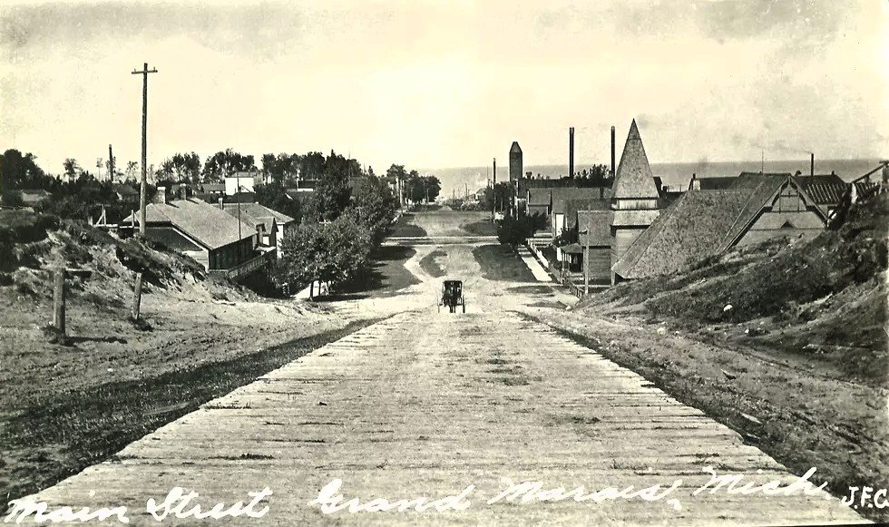 Historic street view with wooden planks