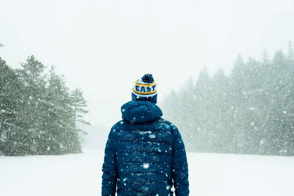 Winter Scene Man in Coat in the Snow