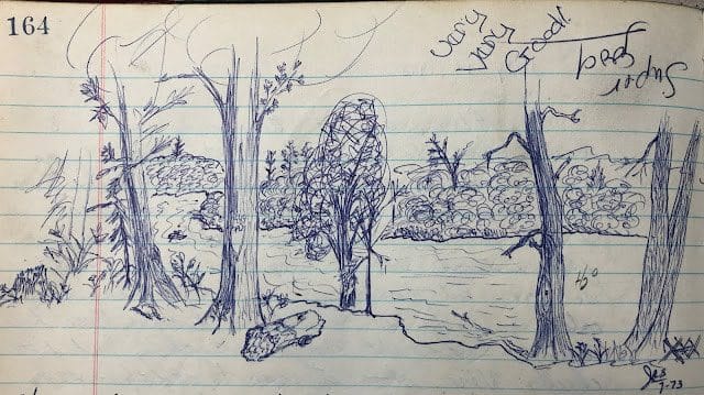 Landscape drawing of the Porcupine Mountain Cabins