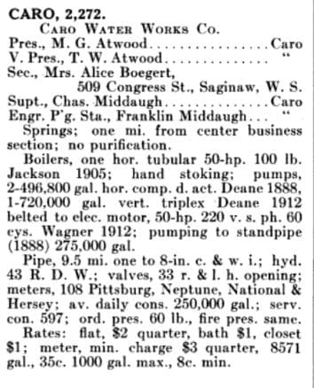 Caro Waterworks - McGraw Waterworks Directory 1915