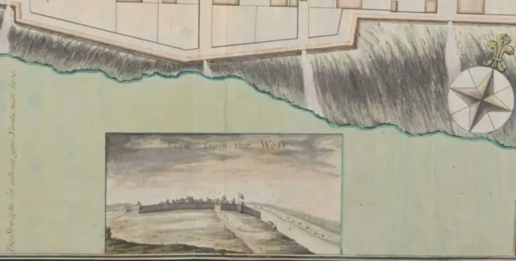 Incet of Map of Fort Detroit showing a view from the west