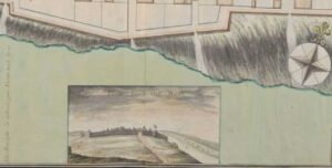 Incet of Map of Fort Detroit showing a view from the west