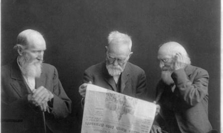 Three old men reading news