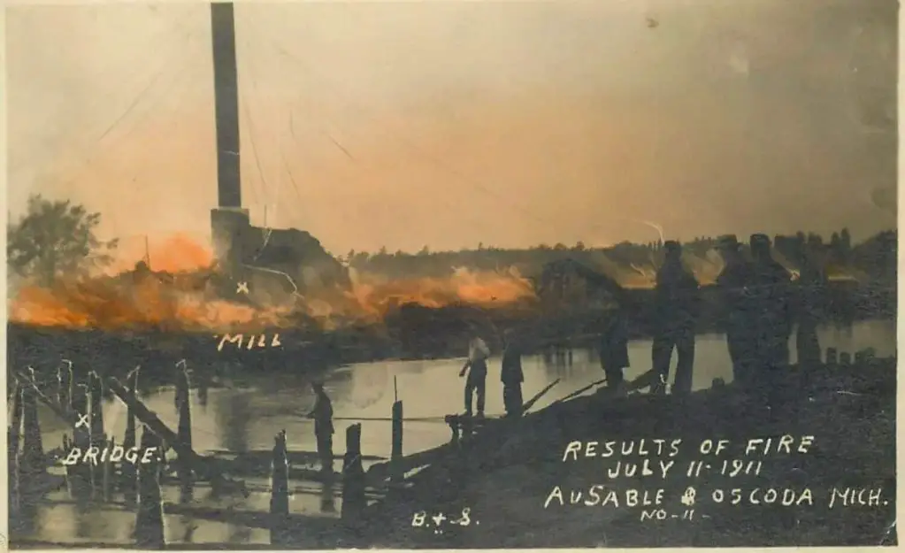Postcard of the aftermath of AuSable Oscoda Fire