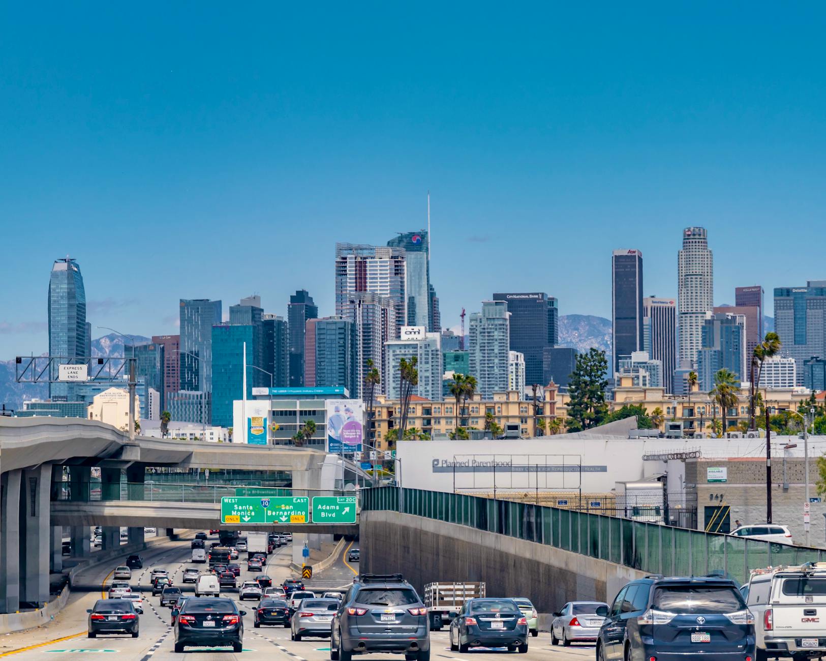 traffic on the freeway in downtown los angeles