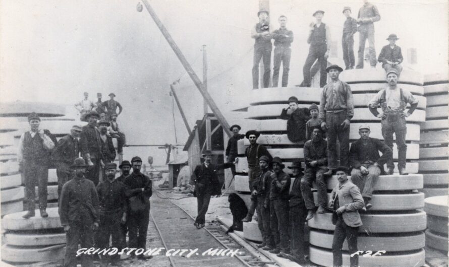 The Hard Core Stone Workers at Grindstone City Michigan 1920s