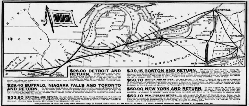 Map with travel routes and prices