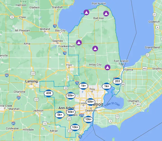 DTE Outage Map 2-23 - Michigan Ice Storm