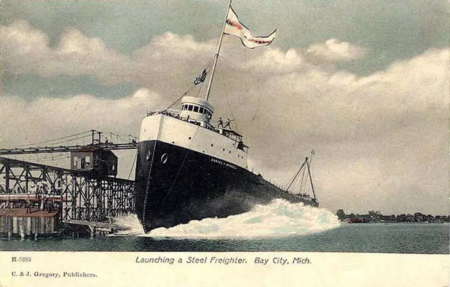 Launching of the steamer Daniel J. Morrell, possibly the most famous ship built by this yard