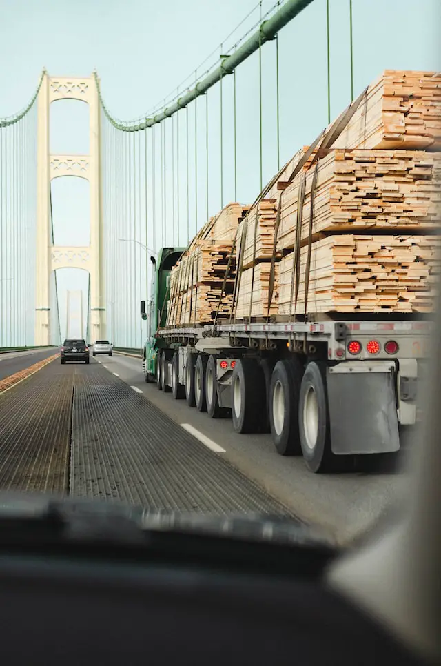 Truck crossing Michigan's Mackinac Bridge