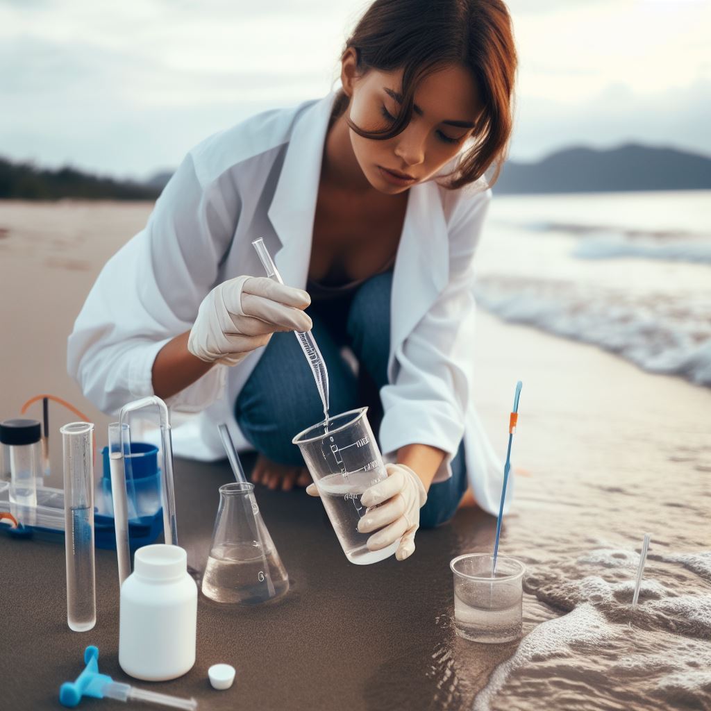 Water testing on a beach