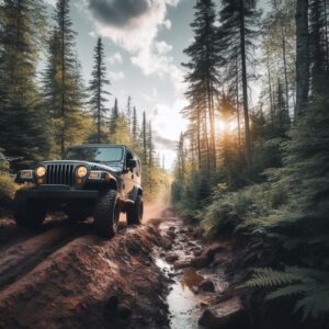 A lineup of the best off-road cars in Michigan parked against a scenic backdrop