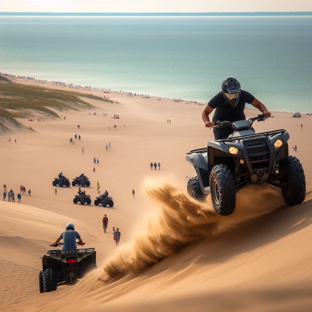 Artist rendition of riding an ATV up Warren Dunes