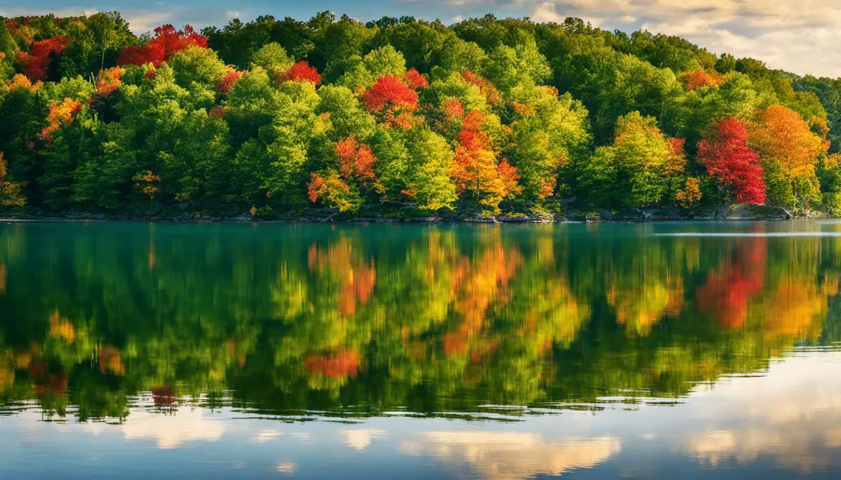 A serene image of Gun Lake in Michigan, showcasing its clear waters and lush parks