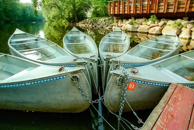 Canoes on the Red Ceder River on the Campus of Michigan State University