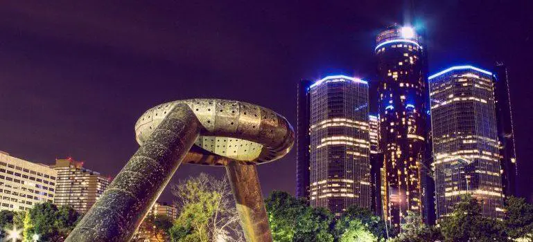 a view of city architecture at night - Best Places to Visit in Detroit