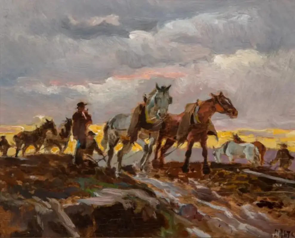 Mathias Alten - Plowing at Sunset 1908