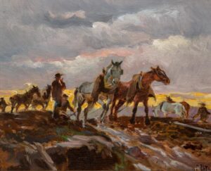 Mathias Alten - Plowing at Sunset 1908