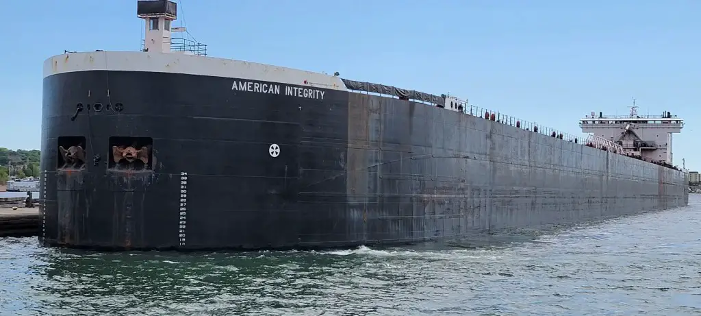 Ship waiting to enter locks at Sault Ste Marie, Michigan.