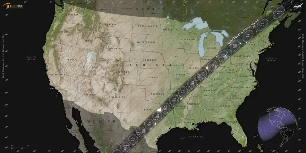 Path of Solar Eclipse - NASA's Scientific Visualization Studio - Michigan Solar Eclipse 2024
