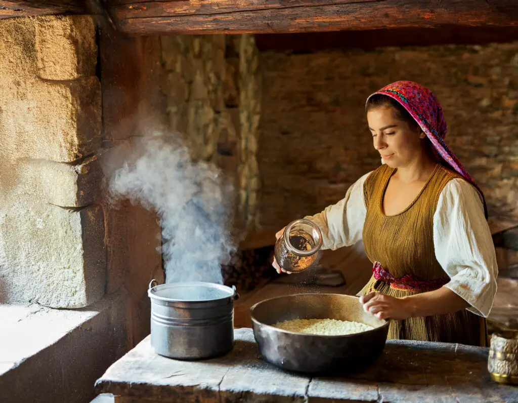 a woman pouring food into a bowl