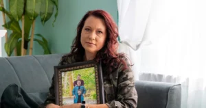 a woman holding a picture