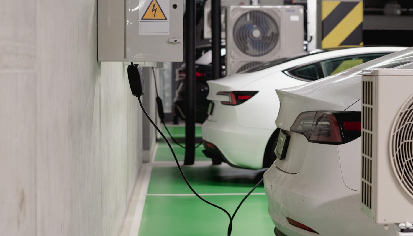 eco friendly electric cars in underground parking