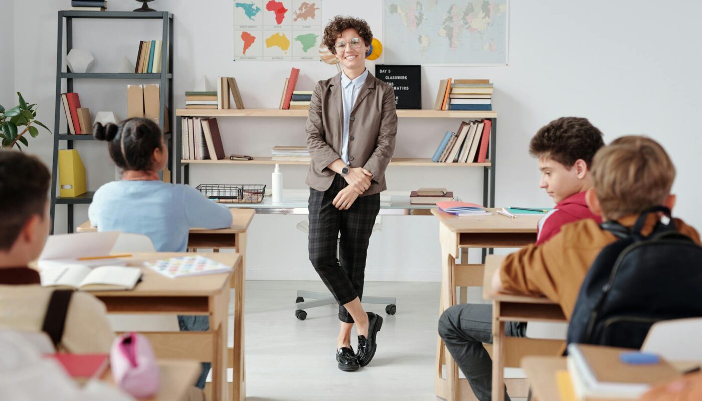 a teacher standing in the classroom