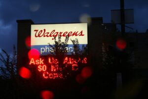 a sign with red lights