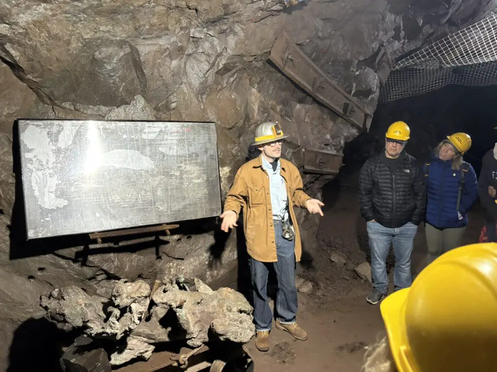 a group of people in a cave