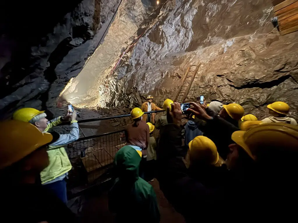 a group of people in a cave