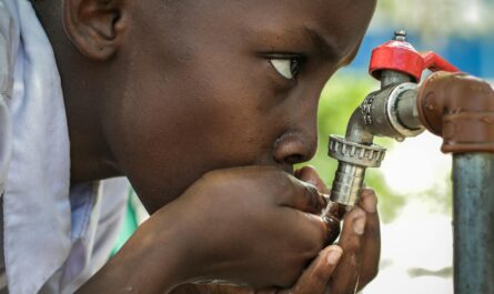 boy drinking water on faucet
