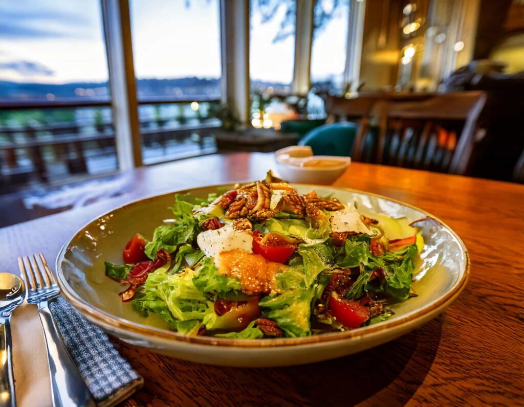 a plate of salad on a table