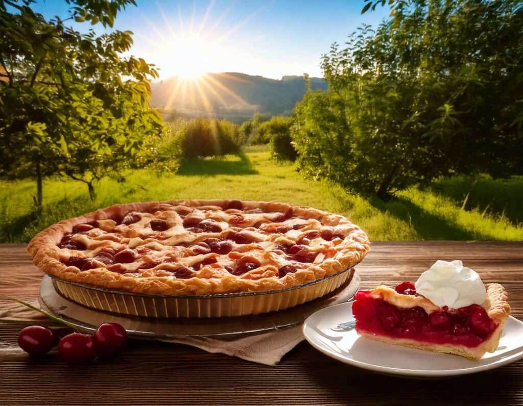 a pie and a slice of pie on a table