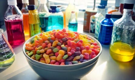 Bowl of breakfast cereal with artificial food dyes